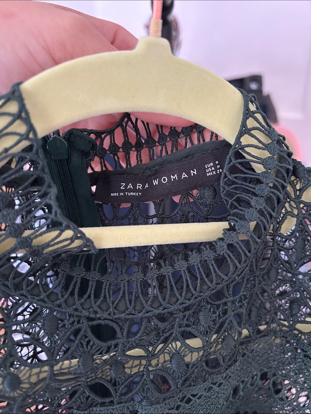 Zara Dark Green Crochet Lace Short Sleeve Top - Picture 3 of 7